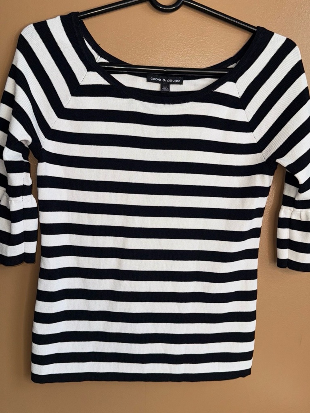 Cable & Gauge Black & White Striped Short Sleeve Knit Top